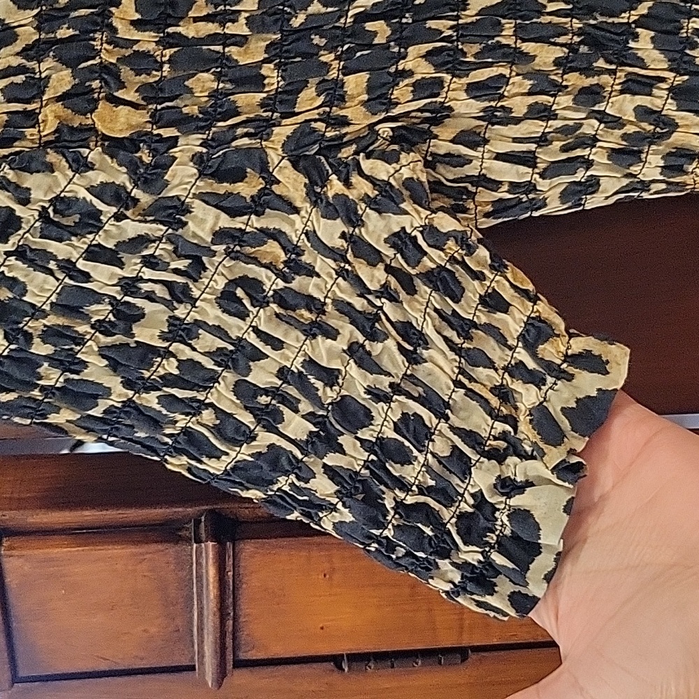 GANNI | Leopard Print Smocked Short Sleeve Peplum Hem top Cotton & Silk - XS - Picture 4 of 12